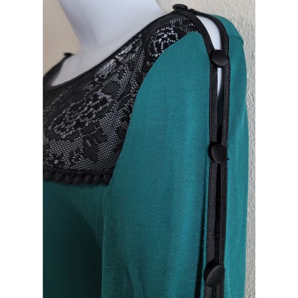 Soft Surroundings Green Black Lace Bodice With Crochet XS Button Shoulders Soft - Picture 2 of 6